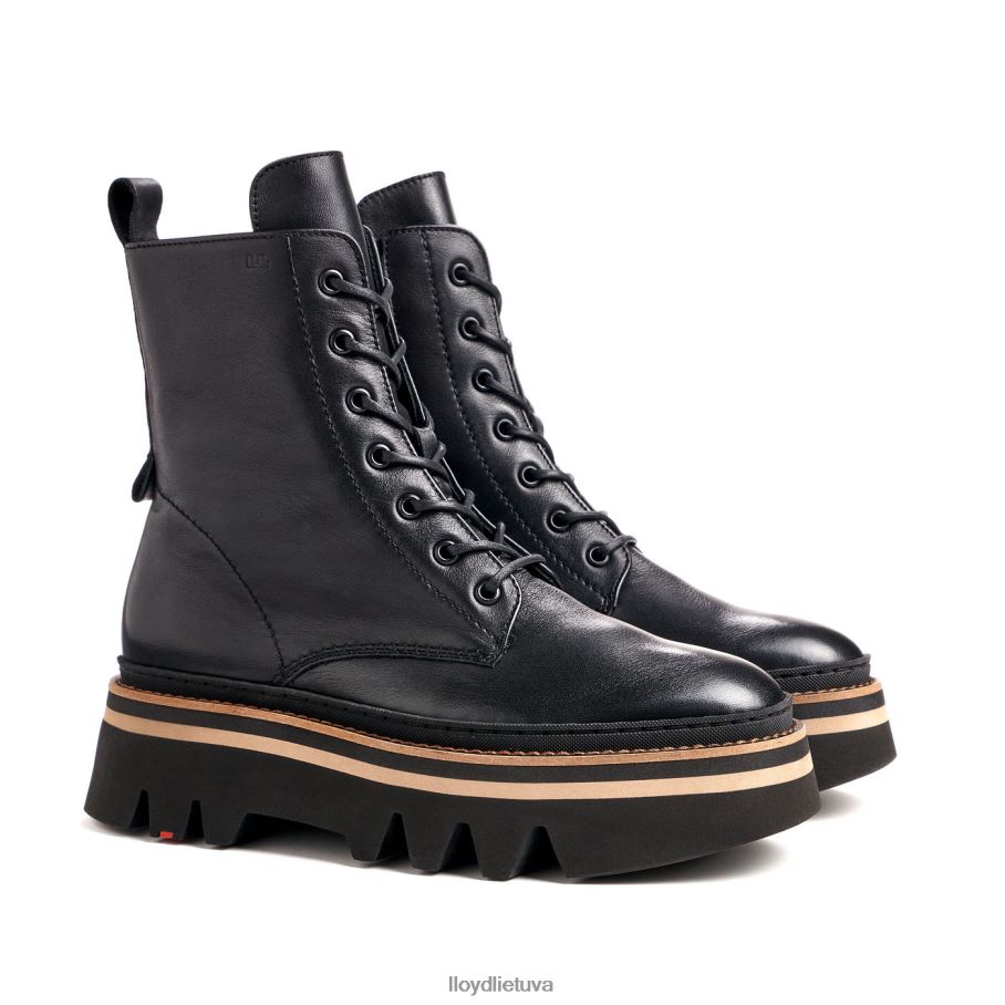 LLOYD Lengvo pado lygios odinės kulkšnies batai moterys avalynė juodas VF40PZ915